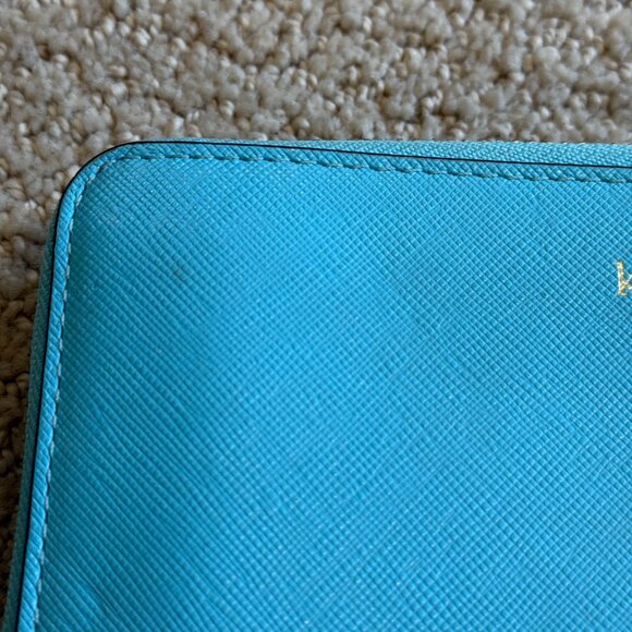 Kate Spade Wallet Mikas Pond Lacy Saffiano Leather Zip Around Robins Egg Blue - Picture 6 of 16